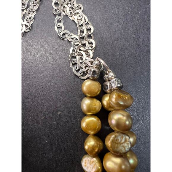 NEW golden green freshwater pearl and sterling silver necklace - Picture 8 of 14
